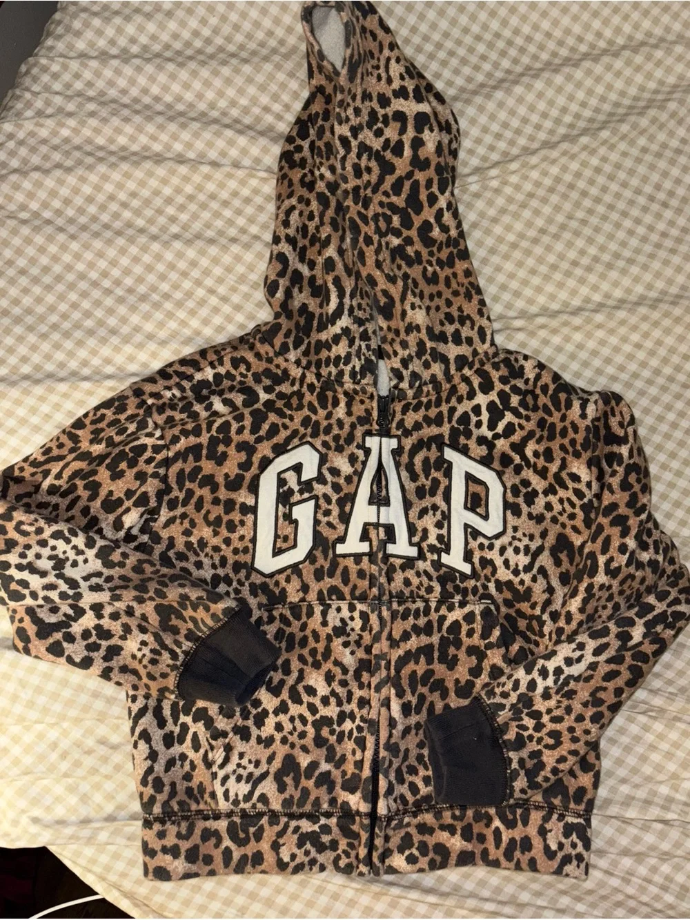GAP Leopard Print Hooded Jacket in Brown and Black